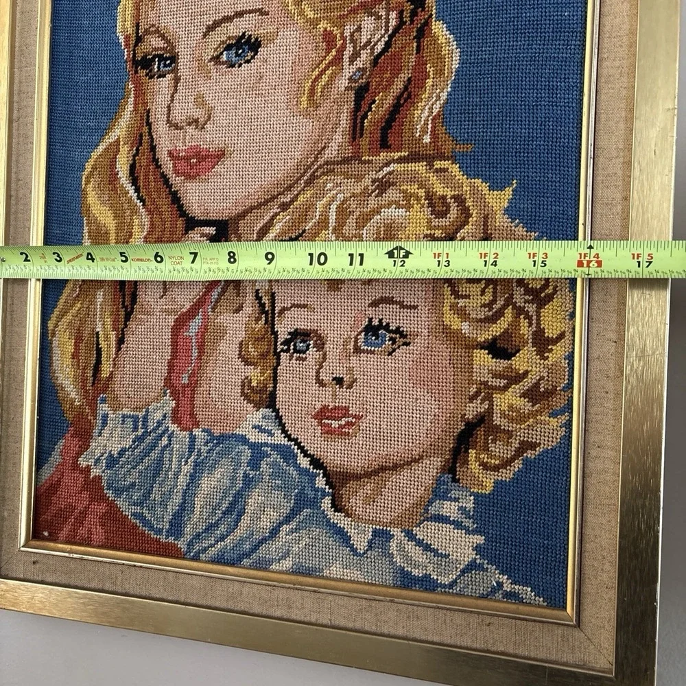 Mother and child Needlepoint Tapestry Framed Blonde Blue Eyes 18x23